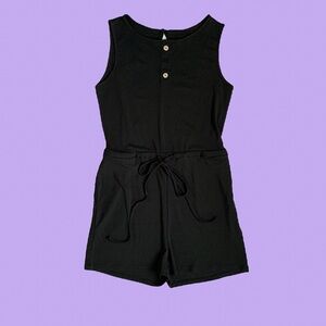 black sleeveless one piece romper jumper shorts with tie waist